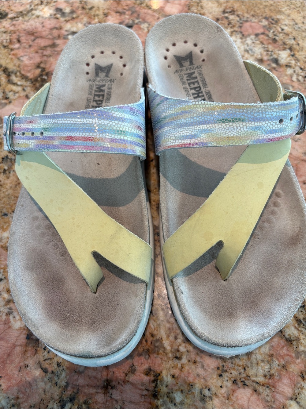 Mephisto Women's Yellow and Iridescent Leather Sandals